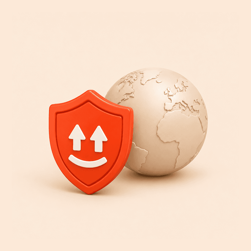 Оранжевый щит Outlivion рядом с глобусом